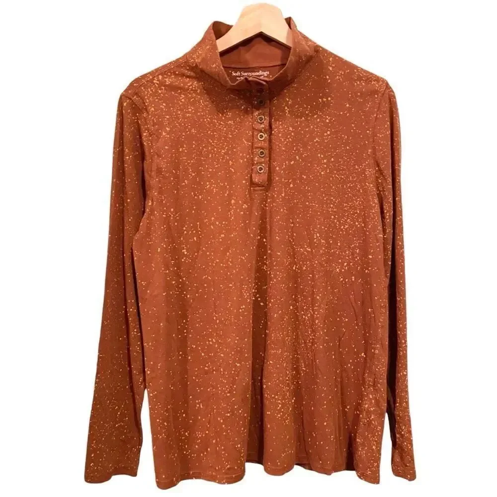 Soft Surrounding Half Button Collared/Turtleneck Long Sleeve Top in Size Large